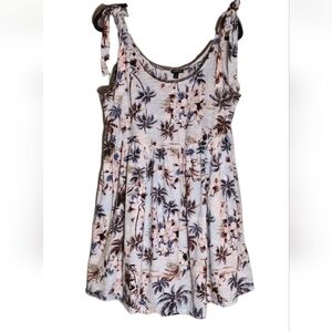 Torrid Ivory Tropical Floral Tie Shoulder Mini Dress Size 1 Cottagecore EUC